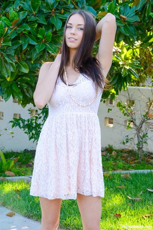 Madi Meadows Brunette Cream Mesh Dress Solo In The Garden - Photo 01