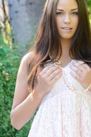 Madi Meadows Brunette Cream Mesh Dress Solo In The Garden - Photo 04