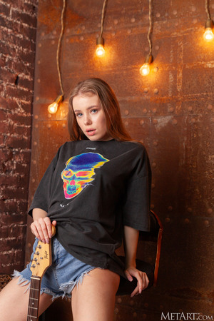 Lalli nude photo 02 - Lalli Peels Off Her Denim Cutoffs And Spreads Bare By The Guitar
