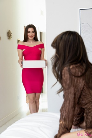 Ella Reese Brunette Lesbian Pussy Licking On The Bedroom Bed - Photo 03