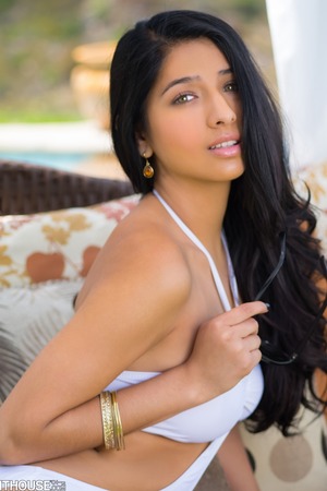 Megan Salinas Tanned Latina In A White Bikini On The Patio - Photo 04