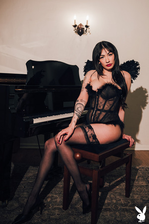 Sabina Magic Tattooed Brunette In Angel Wings By A Grand Piano - Photo 02