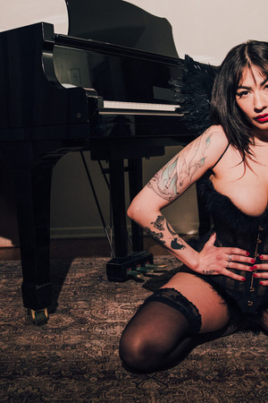 Sabina Magic Tattooed Brunette In Angel Wings By A Grand Piano - Photo 06