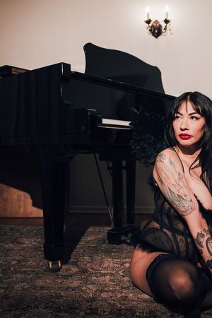 Sabina Magic Tattooed Brunette In Angel Wings By A Grand Piano - Photo 07