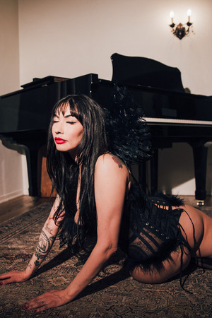 Sabina Magic Tattooed Brunette In Angel Wings By A Grand Piano - Photo 09