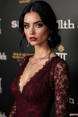 Phessia - AI Brunette With Cross Necklace Strips Indoors - Photo 01