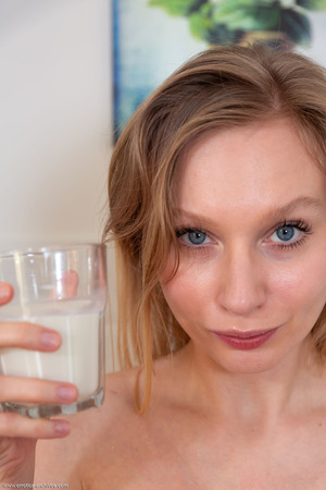 Annie Anne Pours Milk Over Bare Tits In The Kitchen - Photo 19