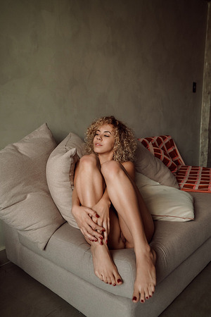 Curly Blonde Ariya - Small Tight Ass In White Thong - Horny On Bed - 18