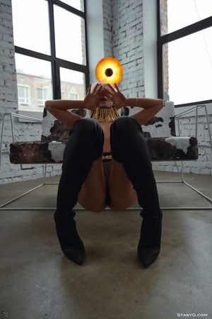 Solar Girl Bends Over In Black Thigh Boots - Photo 08