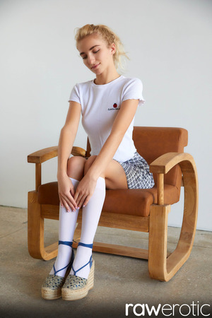 Bella Luz Plaid Skirt And White Top In A RawErotic Studio - Photo 00