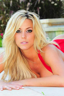 Busty Blonde Gisele Stripping By The Pool